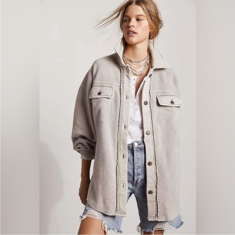 Free People Ruby gray oversized grunge shirt jacket Medium